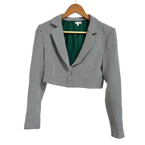 En Creme Women's Cropped Blazer Houndstooth Print size Small - Picture 1 of 5